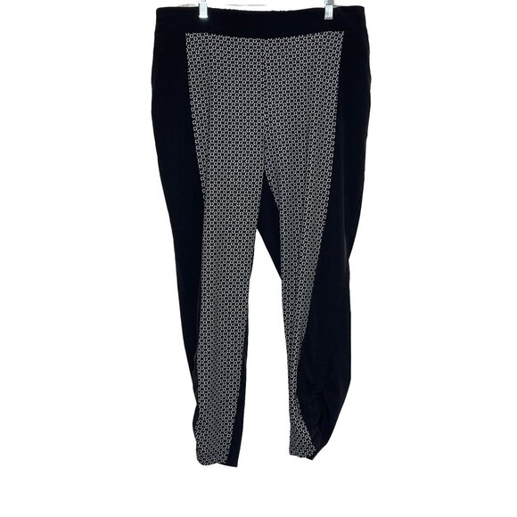 Chicos Zenergy Pants Large Black White Ankle Pull On Colorblock - Picture 1 of 12